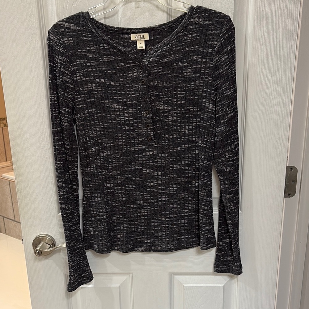 a.n.a Black Ribbed Long Sleeve Tee